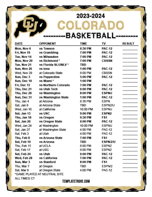 Colorado Buffaloes Basketball 2023-24 Printable Schedule - Central Times