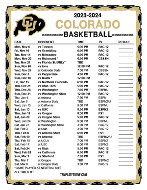 Colorado Buffaloes Basketball 2023-24 Printable Schedule - Mountain Times