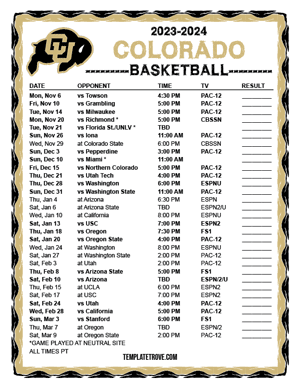 Colorado Buffaloes Basketball 2023-24 Printable Schedule - Pacific Times