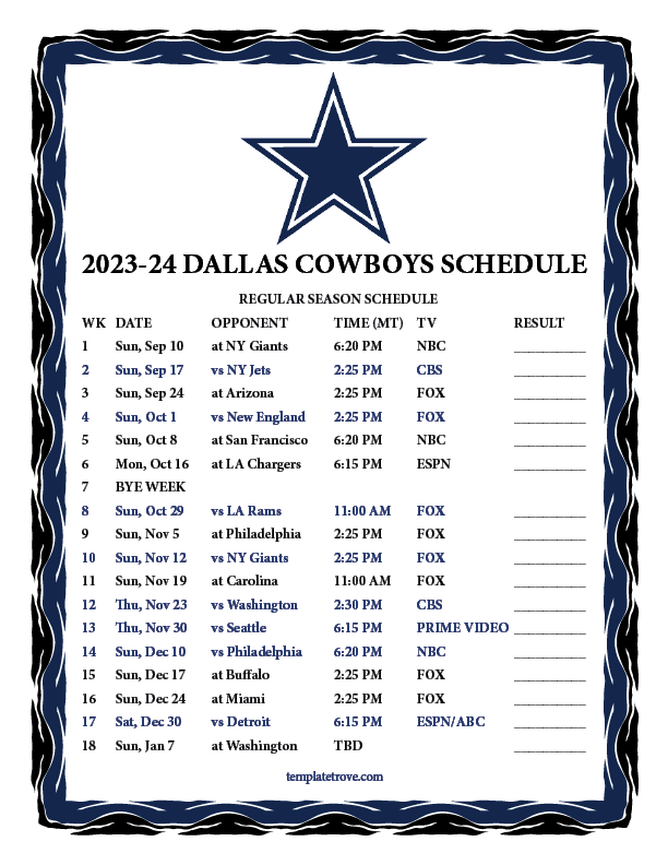 Cowboys Schedule 2024 To 2024 Printable Pdf Free Nelie Honoria