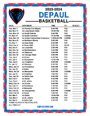 2023-24 Printable DePaul Blue Demons Basketball Schedule