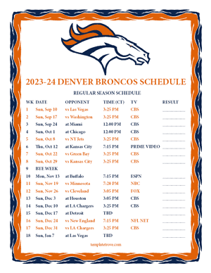 Denver Broncos 2023-24 Printable Schedule - Central Times