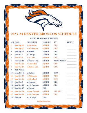 Denver Broncos 2023-24 Printable Schedule