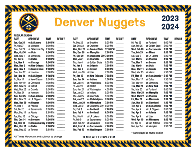 Denver Nuggets 2023-24 Printable Schedule - Mountain Times
