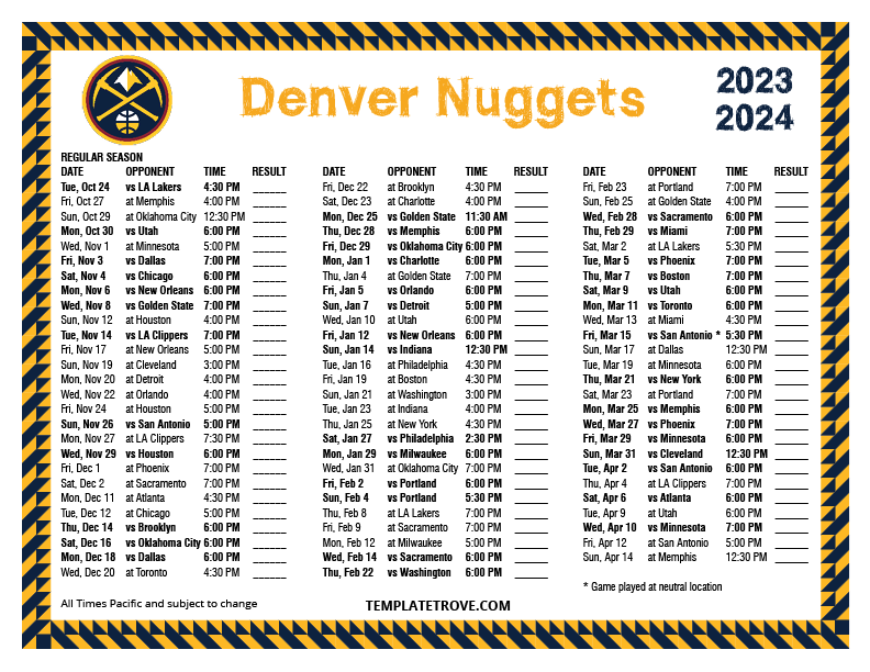 Denver Nuggets Schedule 2024 Sabra Lenora