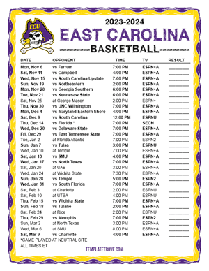 East Carolina Pirates Basketball 2023-24 Printable Schedule