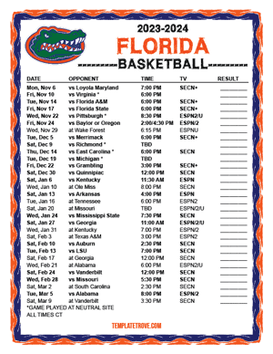 Florida Gators Basketball 2023-24 Printable Schedule - Central Times