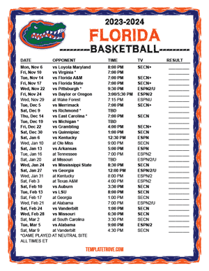Florida Gators Basketball 2023-24 Printable Schedule