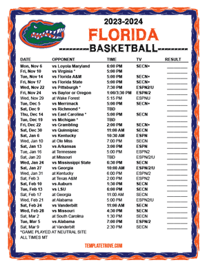 Florida Gators Basketball 2023-24 Printable Schedule - Mountain Times