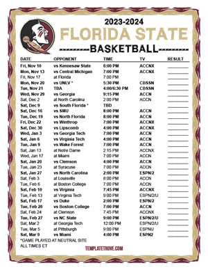 2023-24 Printable Florida State Seminoles Basketball Schedule