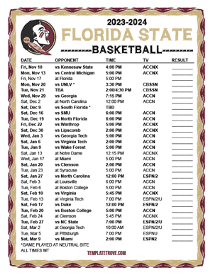 Florida State Seminoles Basketball 2023-24 Printable Schedule - Mountain Times