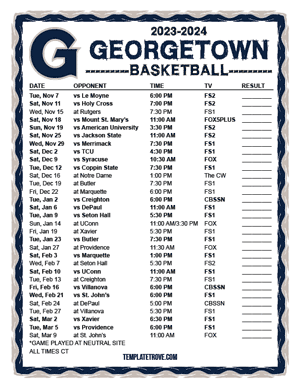 Georgetown Hoyas Basketball 2023-24 Printable Schedule - Central Times