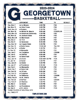 Georgetown Hoyas Basketball 2023-24 Printable Schedule - Pacific Times