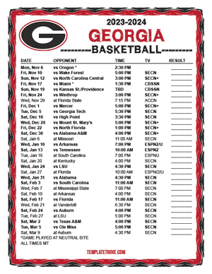Georgia Bulldogs Basketball 2023-24 Printable Schedule - Mountain Times