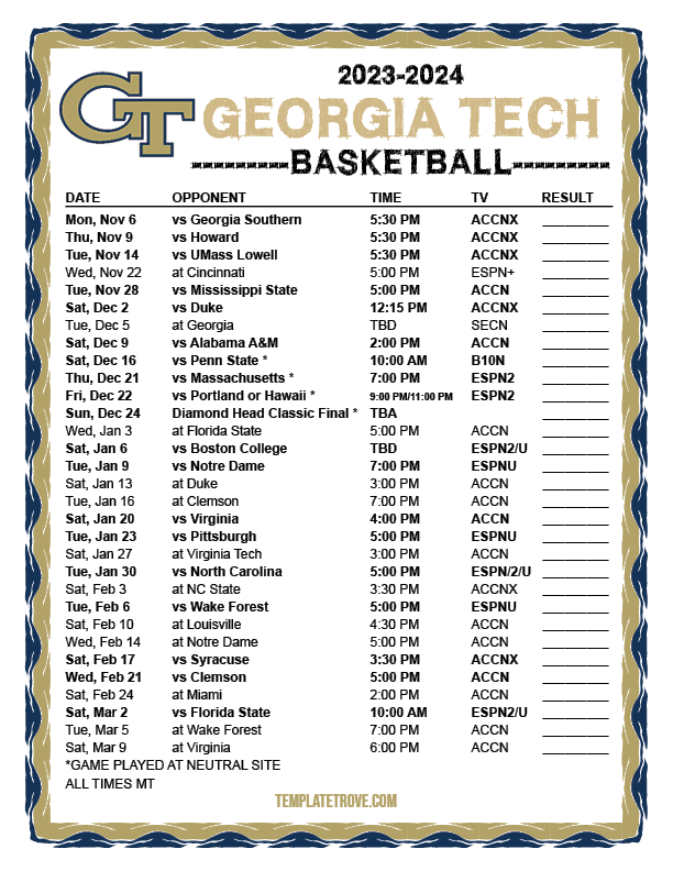 Georgia Tech Basketball Schedule 2024 25 Diane Florida