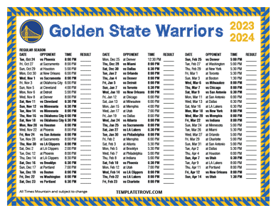 Golden State Warriors 2023-24 Printable Schedule - Mountain Times
