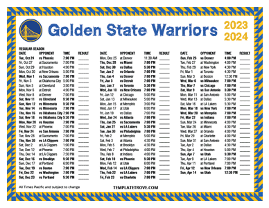 Golden State Warriors 2023-24 Printable Schedule - Pacific Times