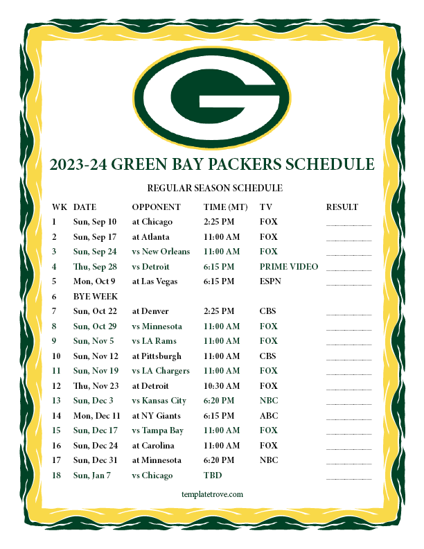 Green Bay Packers Home Schedule 2025 Winna Catlaina