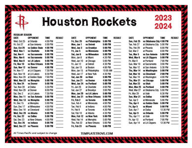 Houston Rockets 2023-24 Printable Schedule - Pacific Times