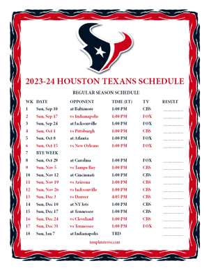 Houston Texans 2023-24 Printable Schedule