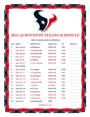 Houston Texans 2023-24 Printable Schedule - Pacific Times