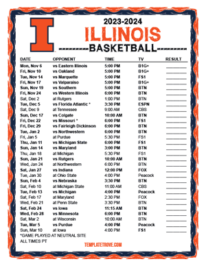 Illinois Fighting Illini Basketball 2023-24 Printable Schedule - Pacific Times