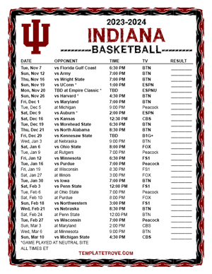Indiana Hoosiers Basketball 2023-24 Printable Schedule