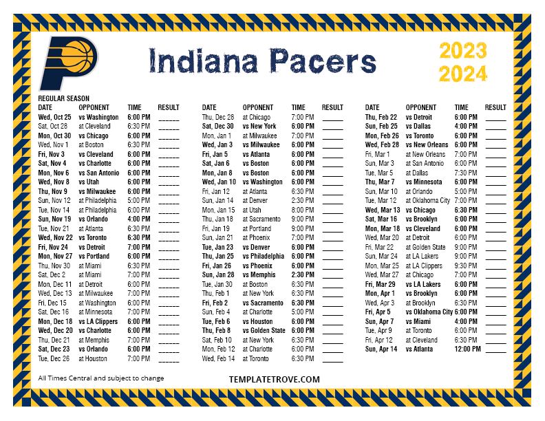 Printable 2023 2024 Indiana Pacers Schedule