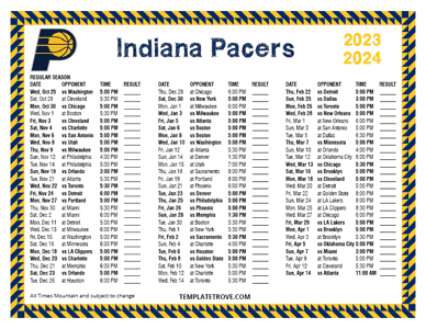 Indiana Pacers 2023-24 Printable Schedule - Mountain Times