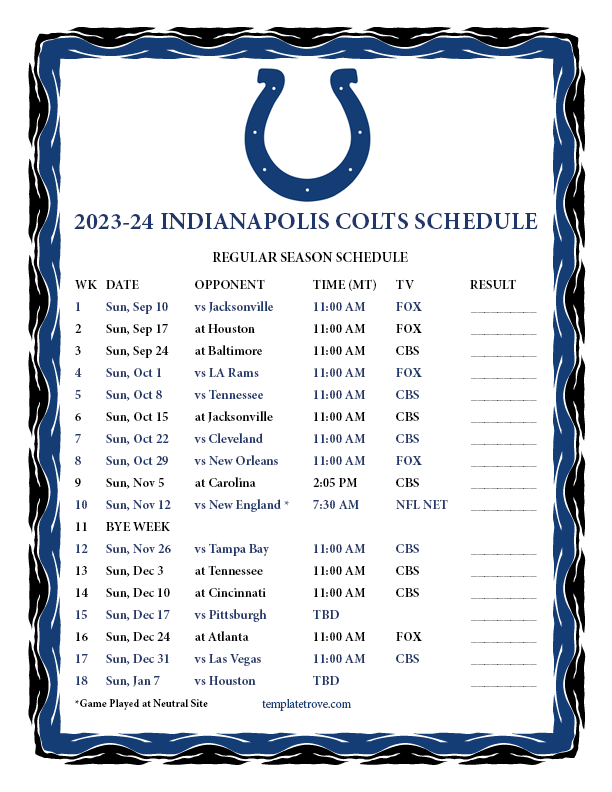 Printable 20232024 Indianapolis Colts Schedule