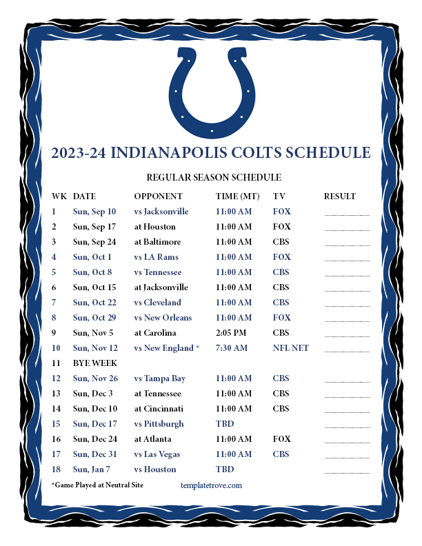 Printable 2023 2024 Indianapolis Colts Schedule