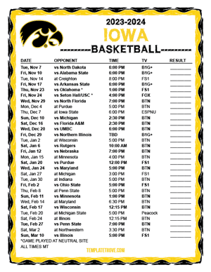 Iowa Hawkeyes Basketball 2023-24 Printable Schedule - Mountain Times