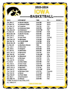 Iowa Hawkeyes Basketball 2023-24 Printable Schedule - Pacific Times