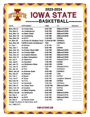 2023-24 Printable Iowa State Cyclones Basketball Schedule