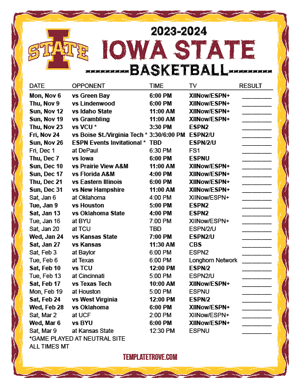 Iowa State Cyclones Basketball 2023-24 Printable Schedule - Mountain Times