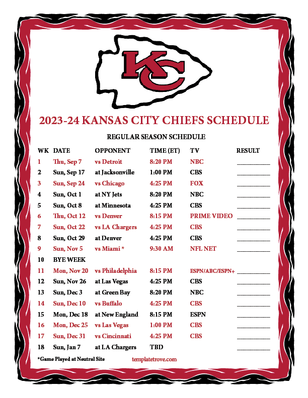 chiefs preseason game schedule