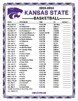 2023-24 Printable Kansas State Wildcats Basketball Schedule