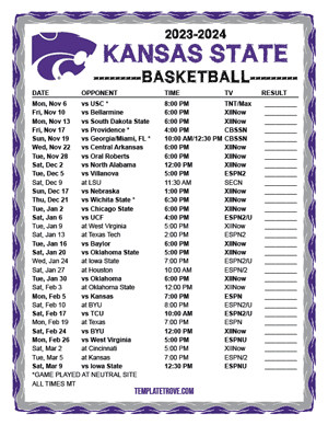 Kansas State Wildcats Basketball 2023-24 Printable Schedule - Mountain Times