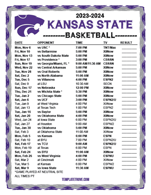Kansas State Wildcats Basketball 2023-24 Printable Schedule - Pacific Times