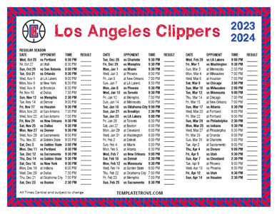 2023-24 Printable Los Angeles Clippers Schedule - Central Times