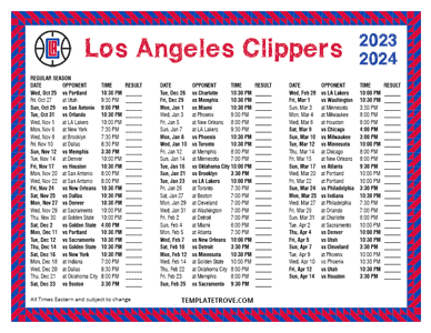 Los Angeles Clippers 2023-24 Printable Schedule