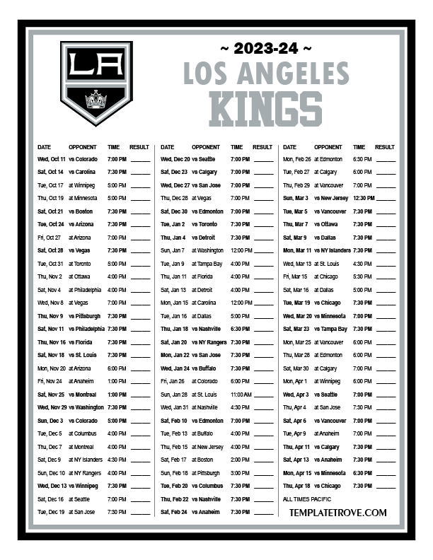 2024 Los Angeles Kings Printable Schedule Mlb Schedule 2024