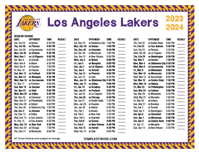 2023-24 Printable Los Angeles Lakers Schedule - Central Times
