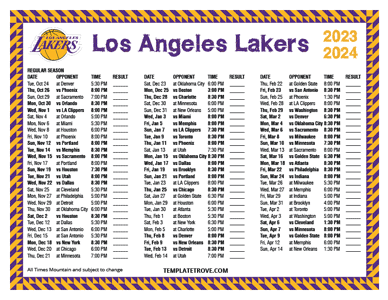 Los Angeles Lakers 2023-24 Printable Schedule - Mountain Times