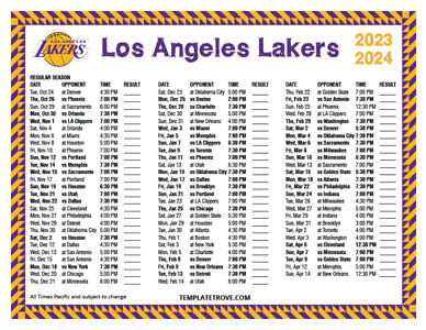 Los Angeles Lakers 2023-24 Printable Schedule - Pacific Times