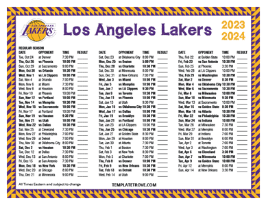 Los Angeles Lakers 2023-24 Printable Schedule
