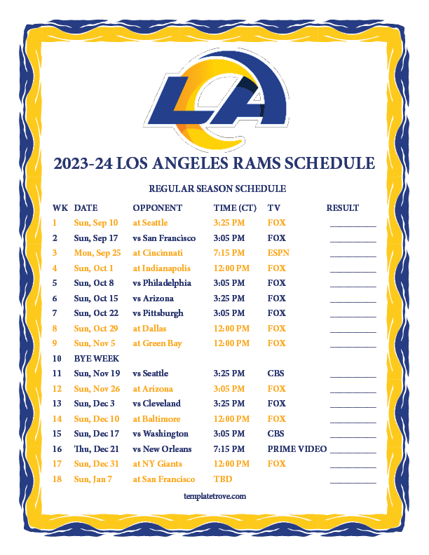 la rams new schedule
