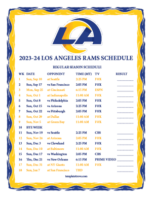 Los Angeles Rams 2023-24 Printable Schedule - Mountain Times