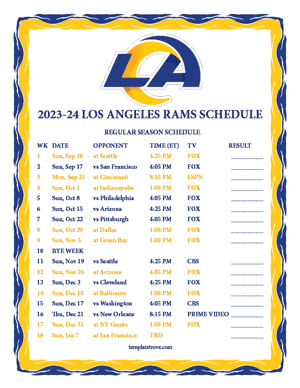 Los Angeles Rams 2023-24 Printable Schedule