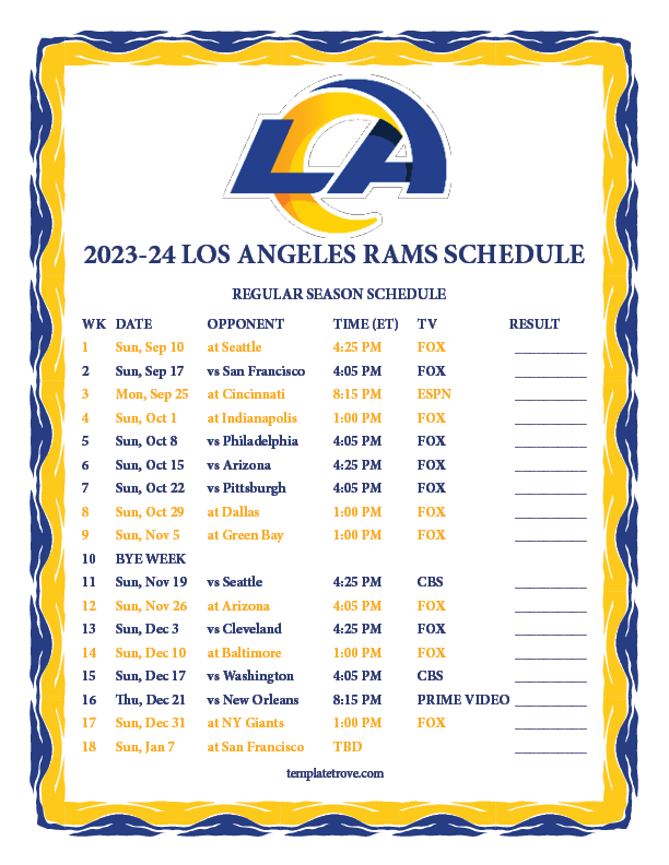 schedule for the los angeles rams